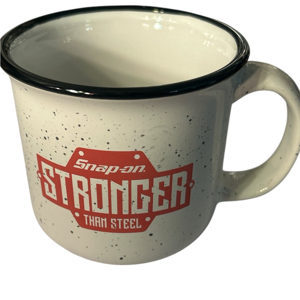Snap On Tools White and Red Speckled Enamel Camping‎ Mug